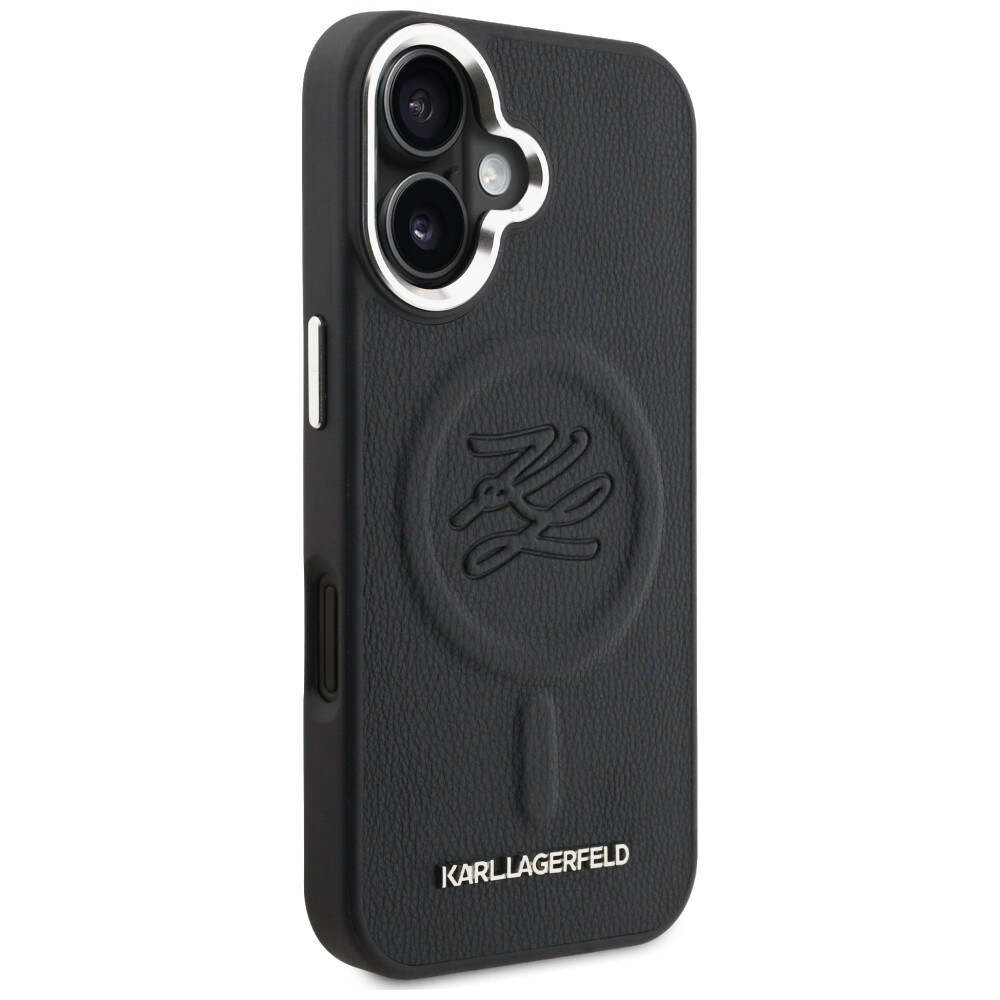 MagSafe-fodral med Karl Lagerfelds initialer och metalllogotyp för iPhone 16 – Svart