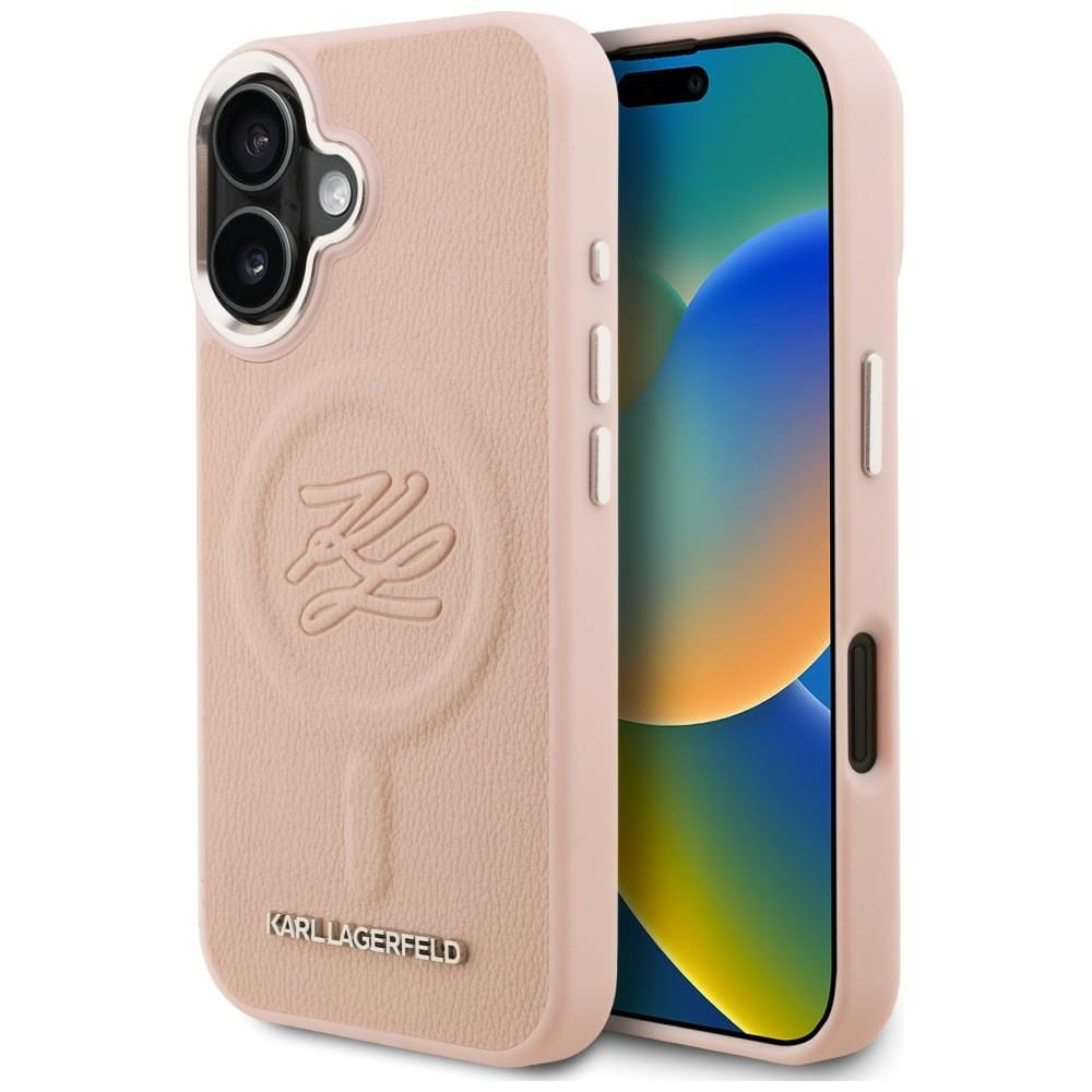 Karl Lagerfeld MagSafe-fodral för iPhone 16 med initialer och metalllogotyp – rosa