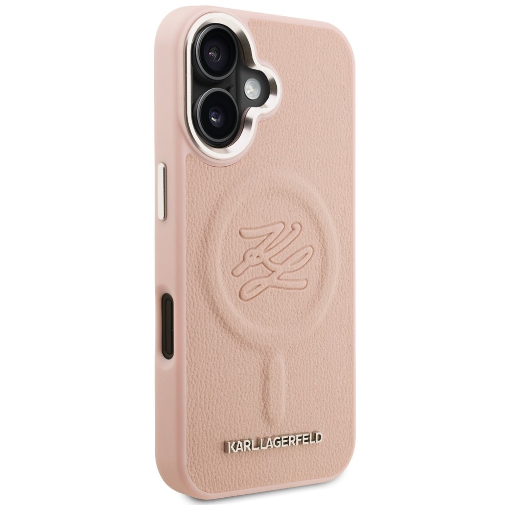 Karl Lagerfeld MagSafe-etui til iPhone 16 med initialer og metal-logo – lyserød