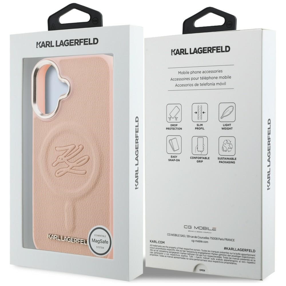 Karl Lagerfeld MagSafe-etui til iPhone 16 med initialer og metal-logo – lyserød