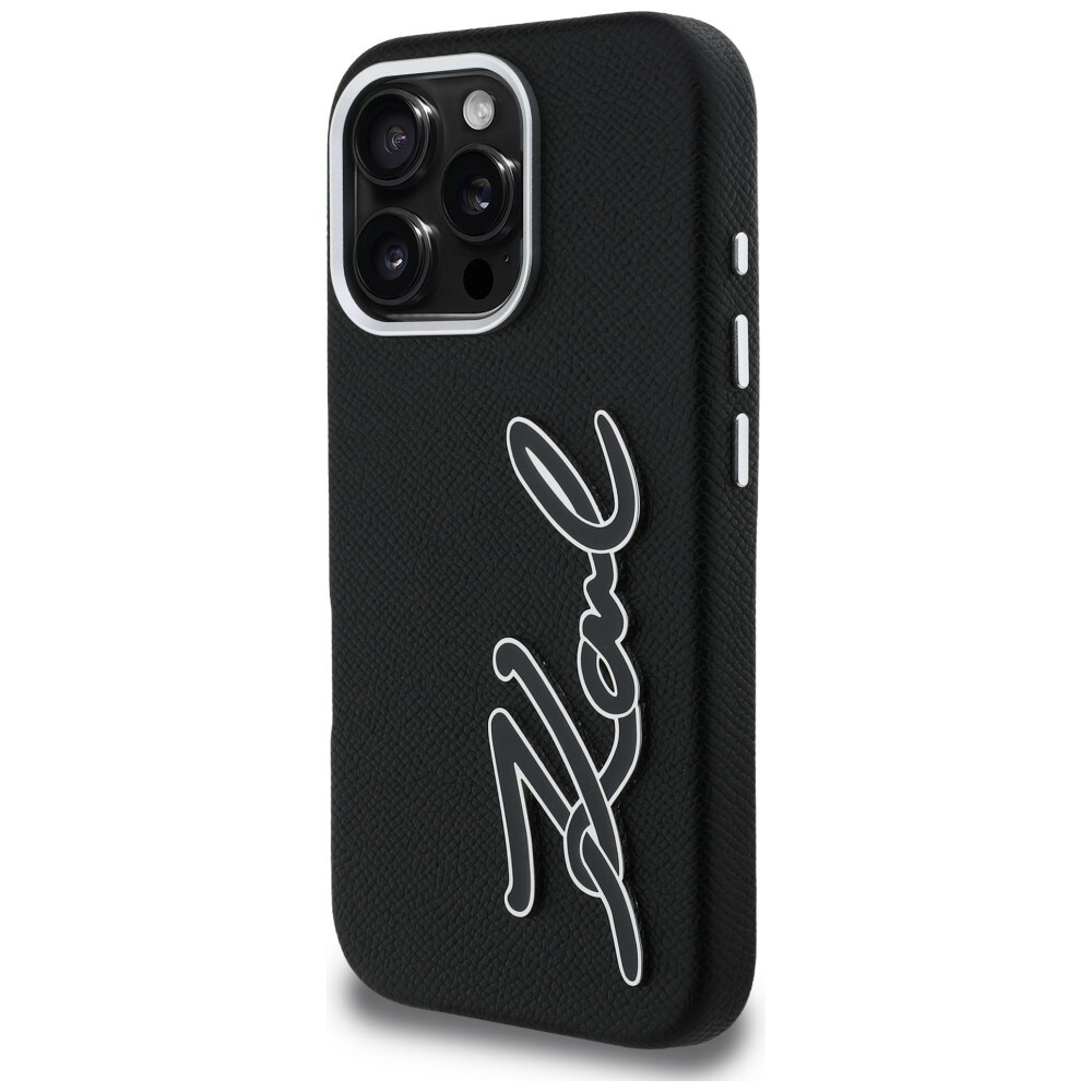 Karl Lagerfeld FW iPhone 16 Pro-fodral med strukturerad signaturlogotyp – svart