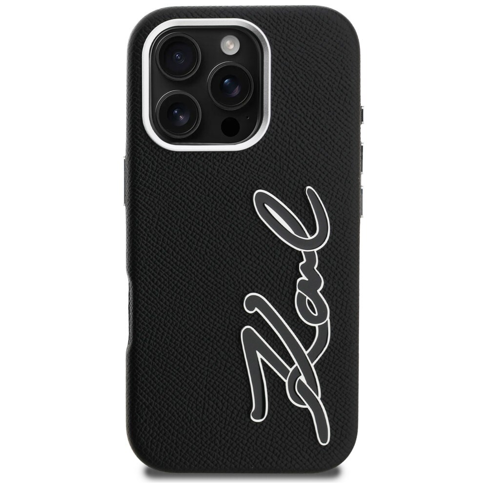 Karl Lagerfeld FW iPhone 16 Pro-fodral med strukturerad signaturlogotyp – svart