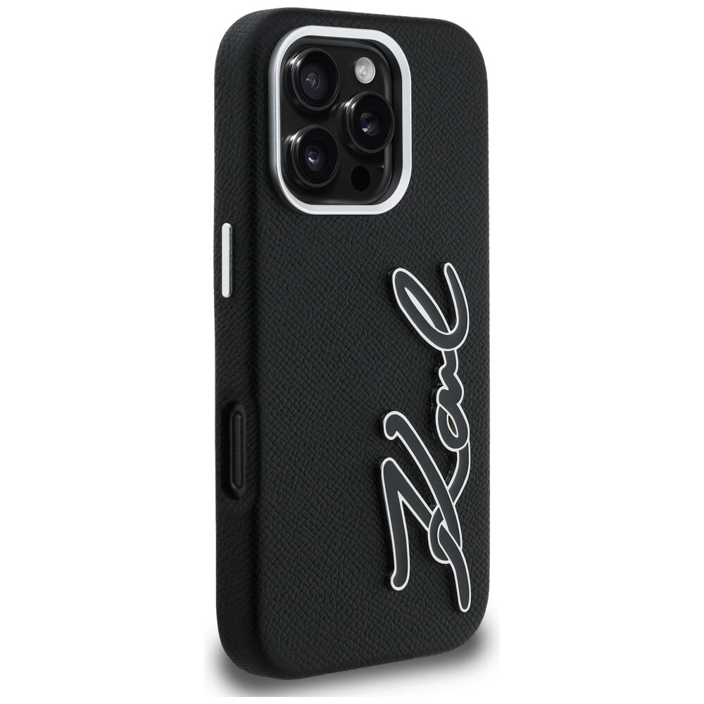 Karl Lagerfeld FW iPhone 16 Pro-fodral med strukturerad signaturlogotyp – svart