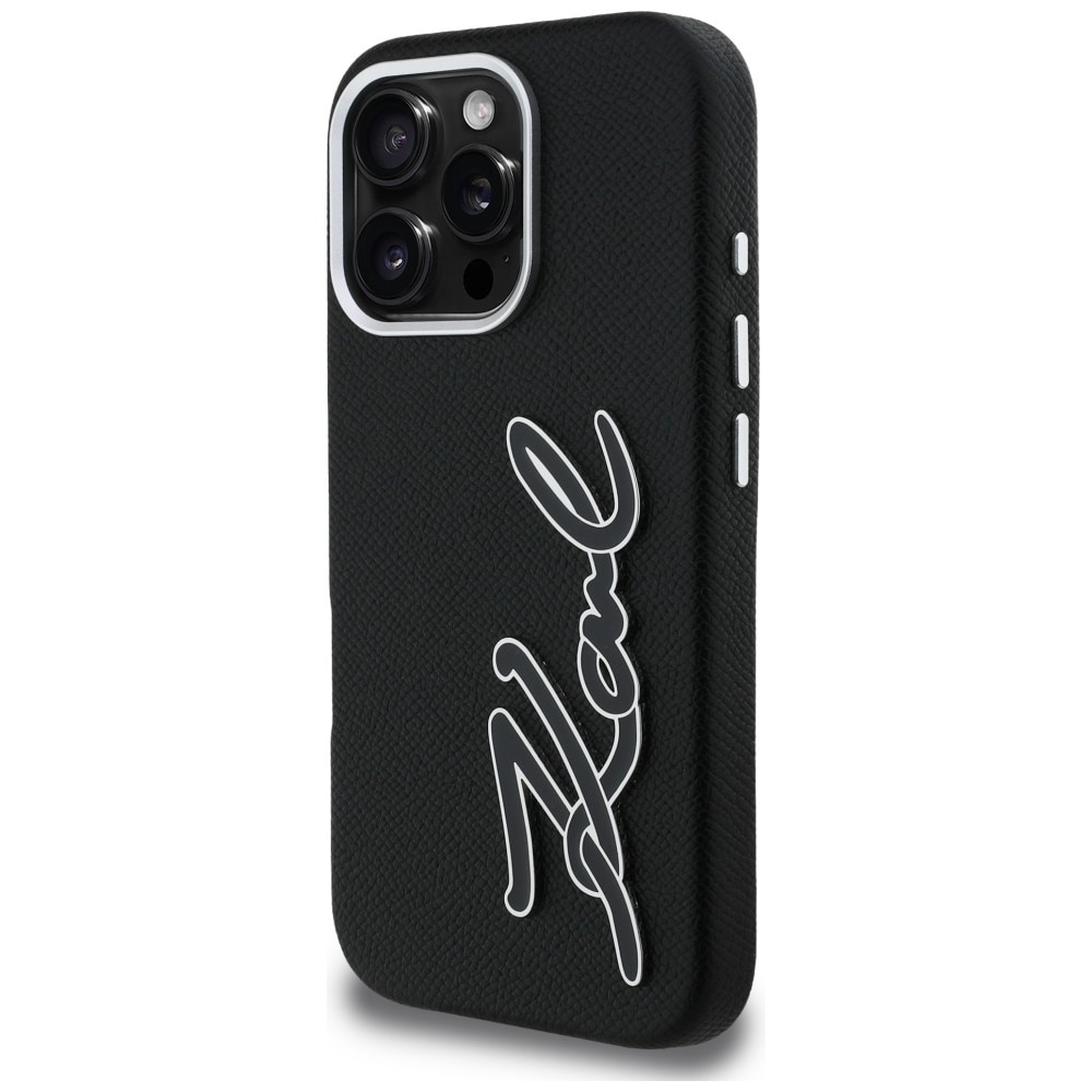 Karl Lagerfeld FW-etui med struktureret signaturlogo til iPhone 16 Pro Max – sort