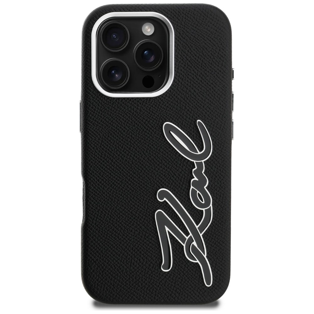 Karl Lagerfeld FW-etui med struktureret signaturlogo til iPhone 16 Pro Max – sort