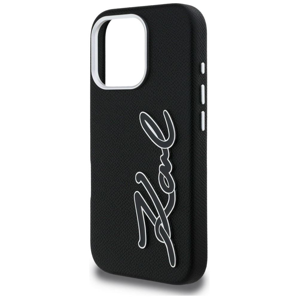 Karl Lagerfeld FW-etui med struktureret signaturlogo til iPhone 16 Pro Max – sort