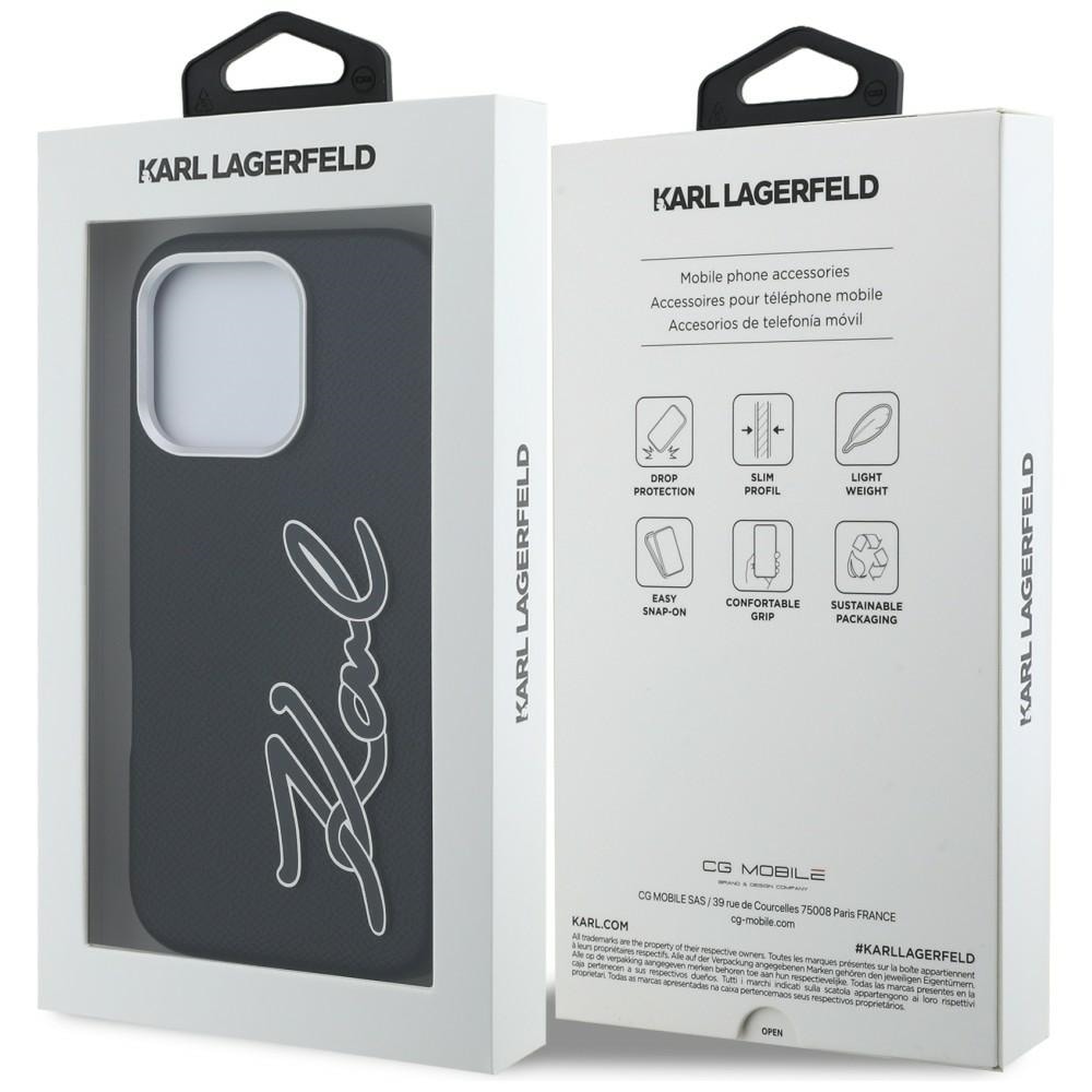 Karl Lagerfeld FW-etui med struktureret signaturlogo til iPhone 16 Pro Max – sort