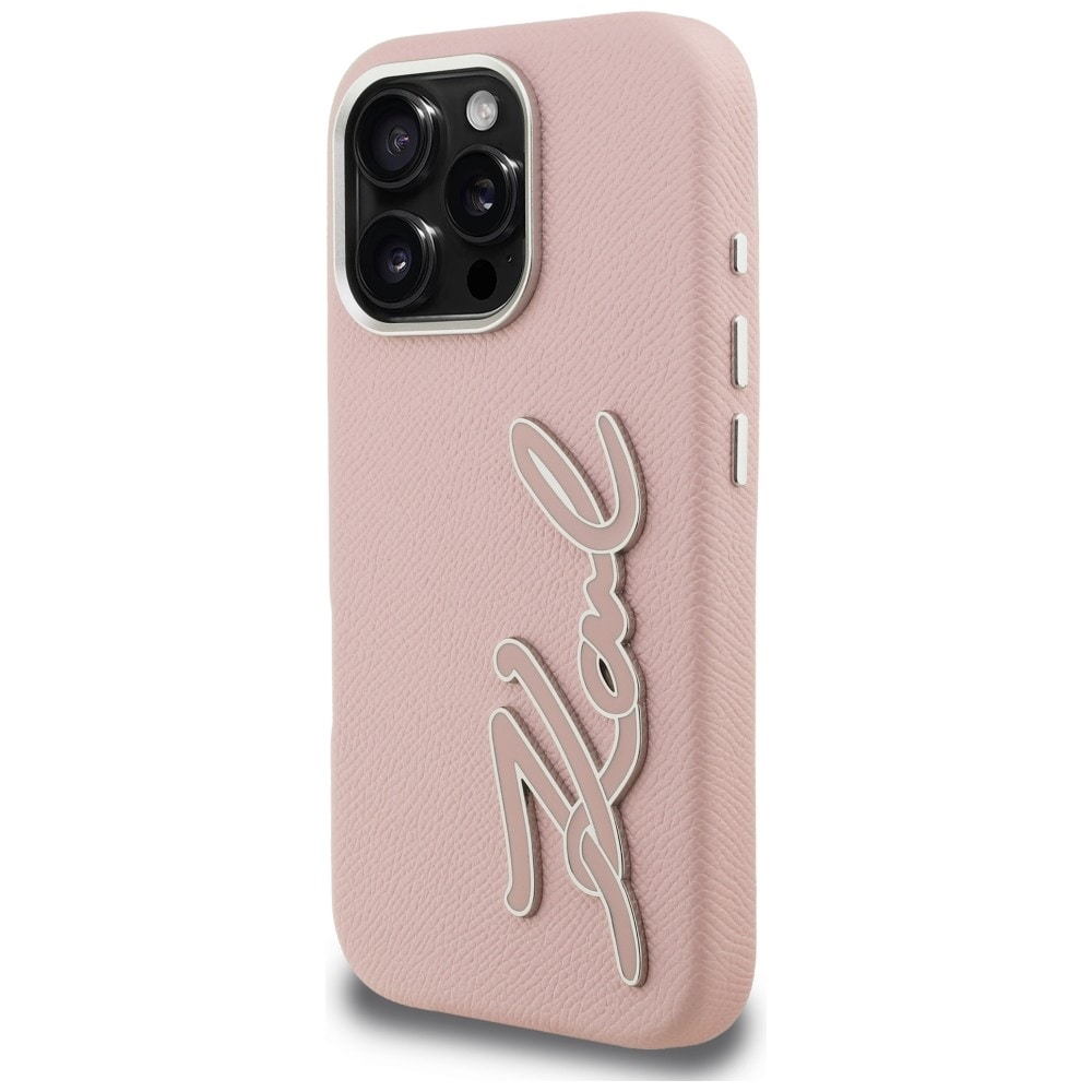 Karl Lagerfeld FW iPhone 16 Pro-etui med struktureret signaturlogo – lyserød