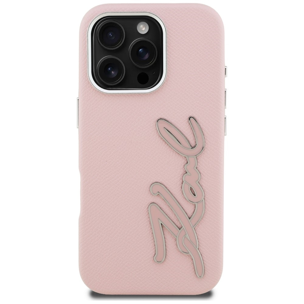 Karl Lagerfeld FW iPhone 16 Pro-etui med struktureret signaturlogo – lyserød