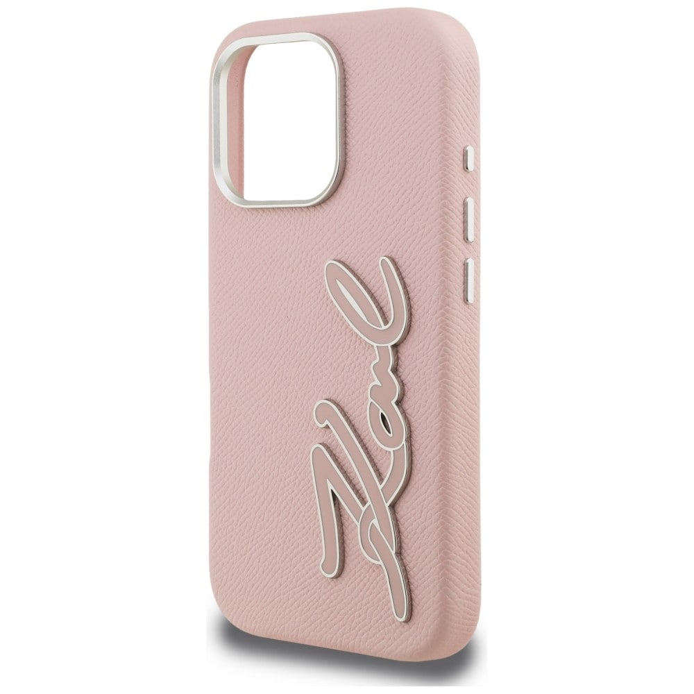 Karl Lagerfeld FW iPhone 16 Pro-etui med struktureret signaturlogo – lyserød