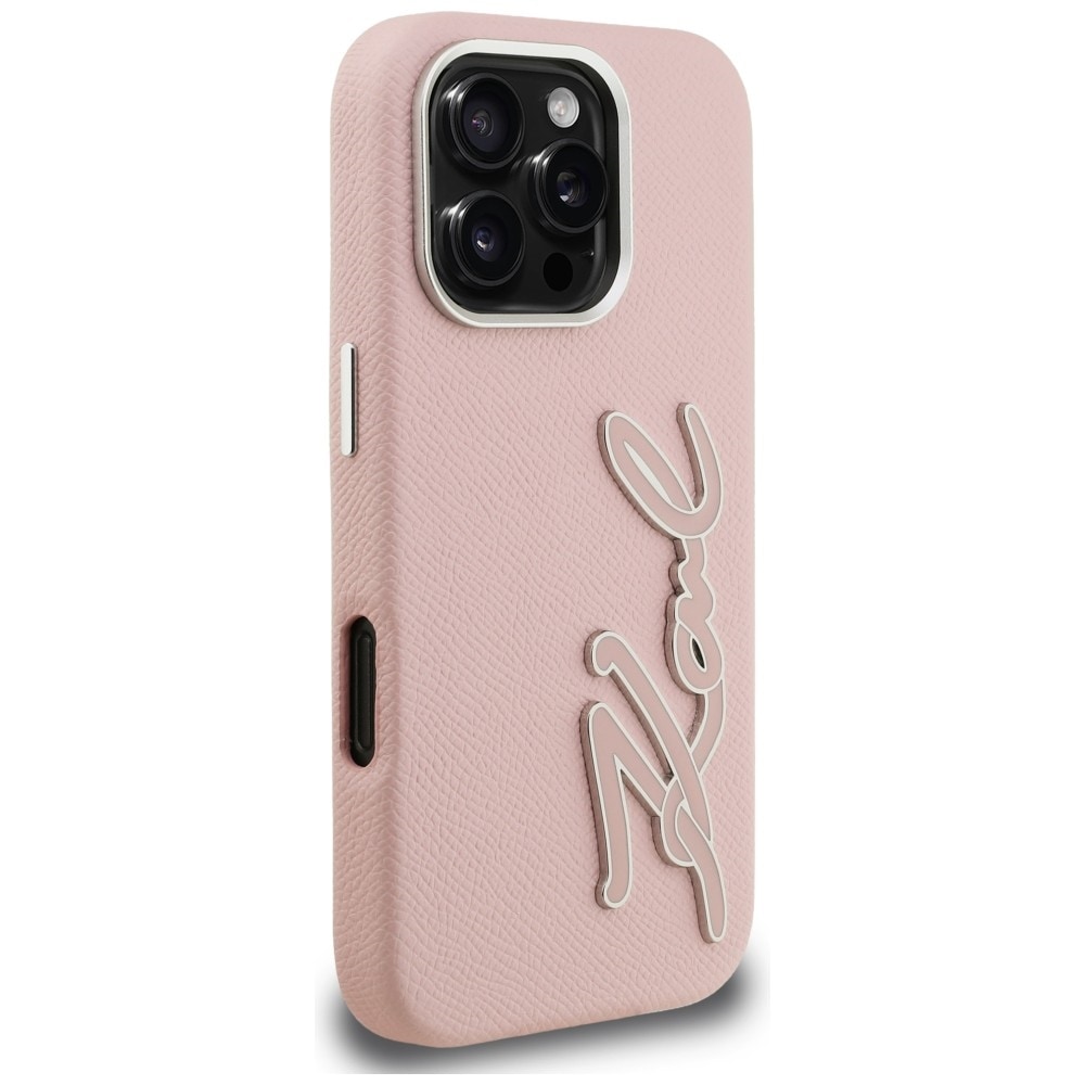Karl Lagerfeld FW iPhone 16 Pro Max-etui med struktureret signaturlogo – lyserød