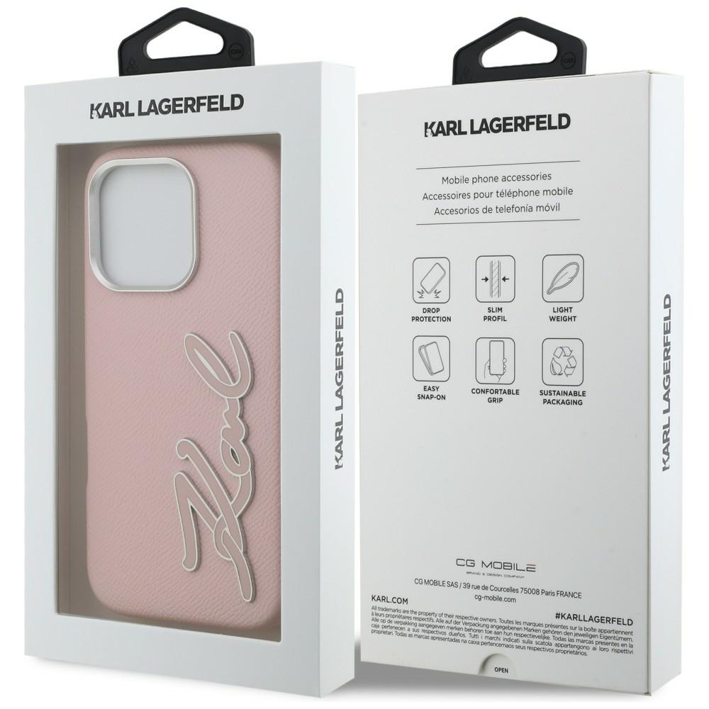 Karl Lagerfeld FW iPhone 16 Pro Max-etui med struktureret signaturlogo – lyserød