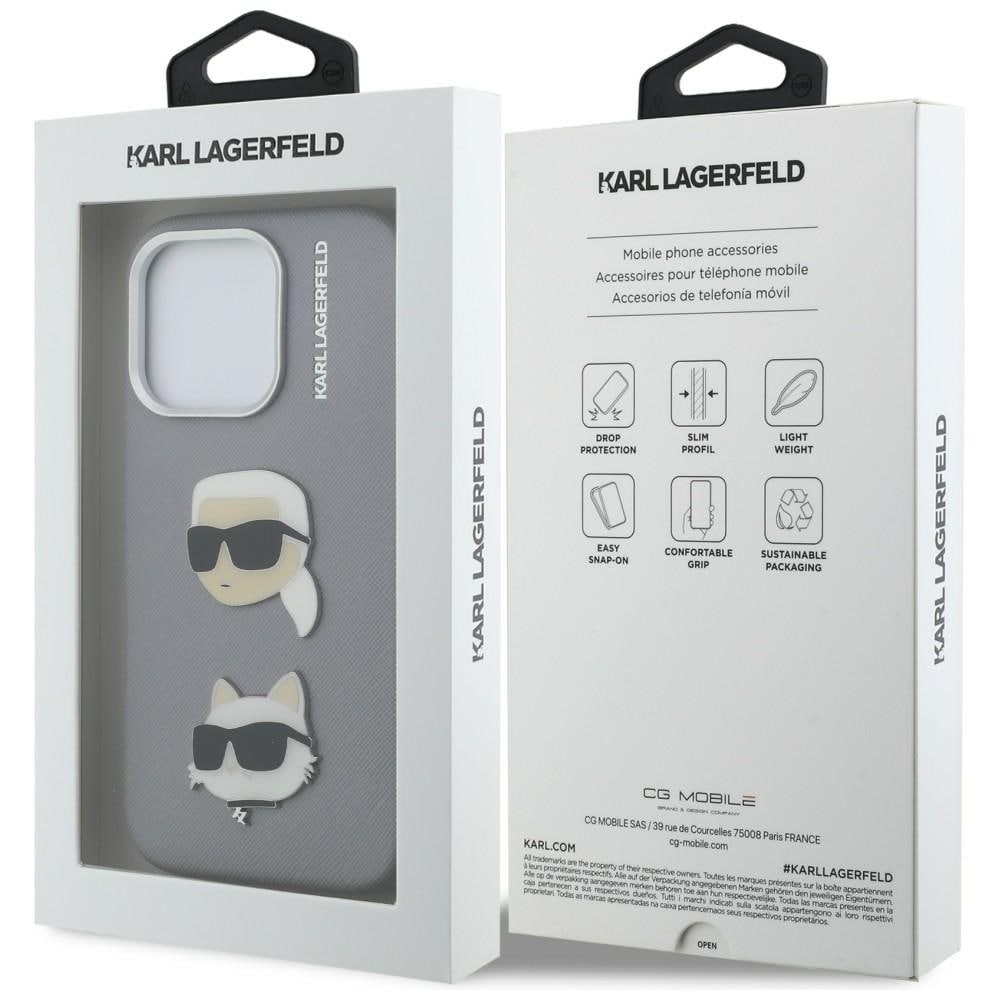 Karl Lagerfeld FW Grained Karl & Choupette-nålæske til iPhone 16 Pro Max – grå