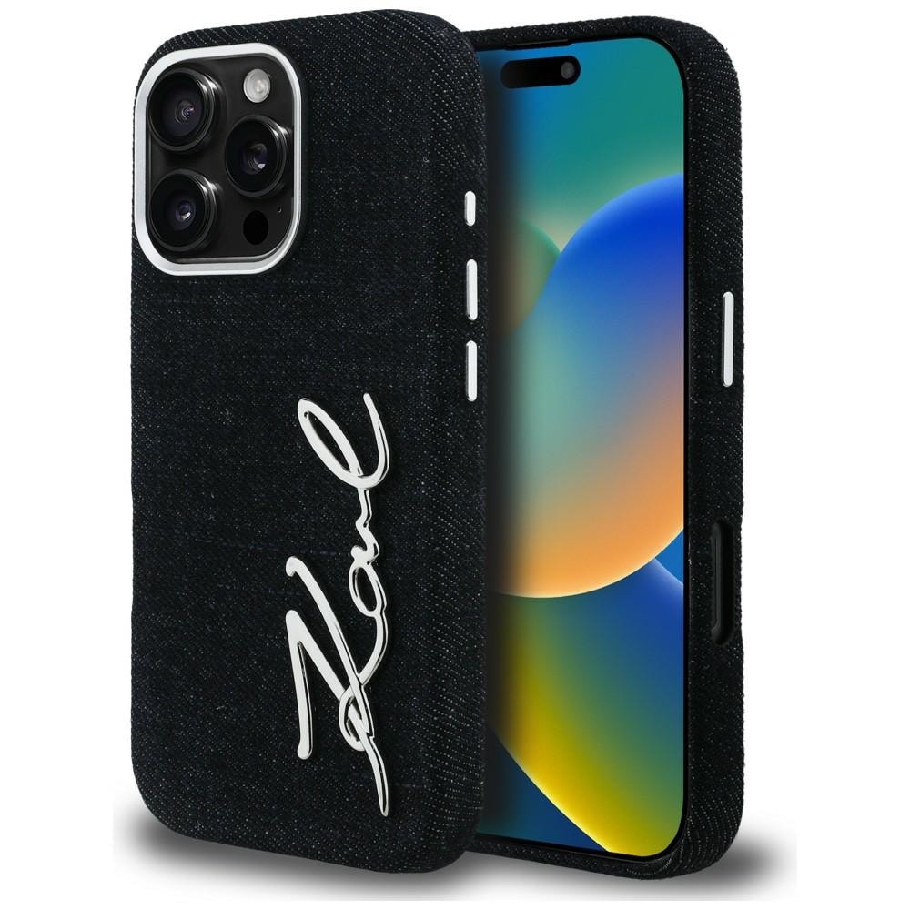 Karl Lagerfeld FW Jeans iPhone 16 Pro-fodral med signaturlogotyp – Svart