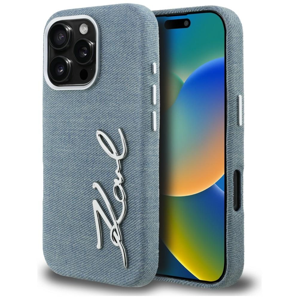 Karl Lagerfeld FW Jeans iPhone 16 Pro Max-fodral med signaturlogotyp – Blå