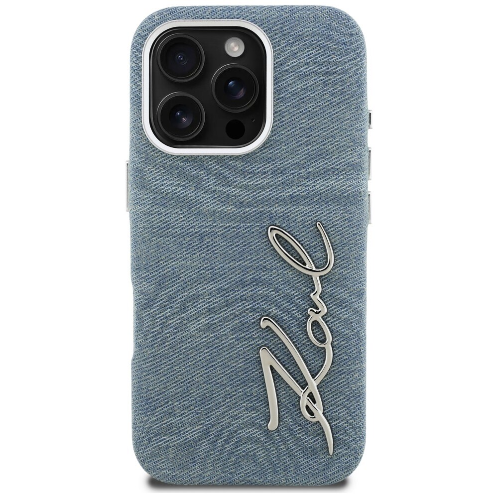 Karl Lagerfeld FW Jeans iPhone 16 Pro Max-etui med signaturlogo – Blå