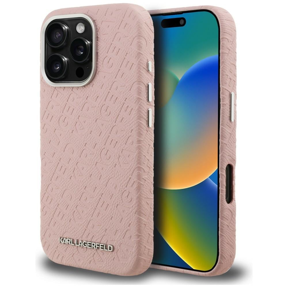 Karl Lagerfeld FW – Karl MagSafe-fodral med tryck för iPhone 16 Pro – Rosa