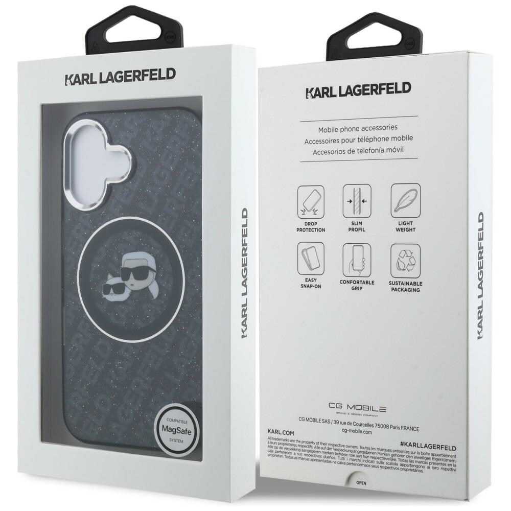Karl Lagerfeld IML-glitter med Karl & Choupette-hoveder – logo-MagSafe-etui til iPhone 16 – sort