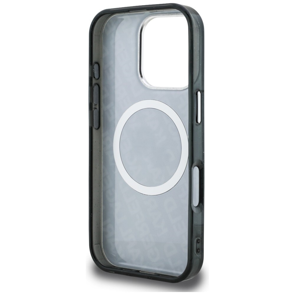 Karl Lagerfeld IML-glitter-etui m. Karl & Choupette-logo og MagSafe til iPhone 16 Pro – sort