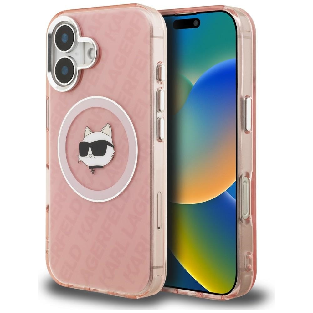 Karl Lagerfeld IML Choupette-logotyp MagSafe-skal för iPhone 16 – Rosa