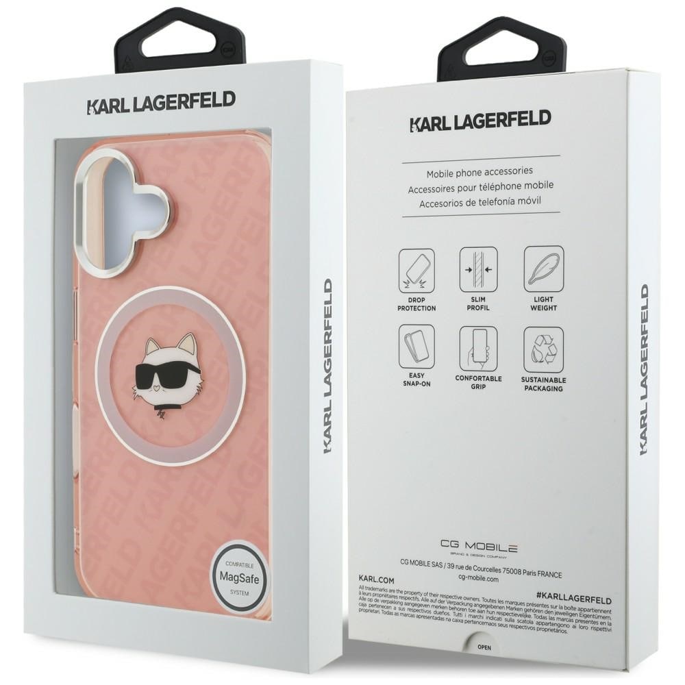 Karl Lagerfeld IML Choupette-logo MagSafe-etui til iPhone 16 – lyserød