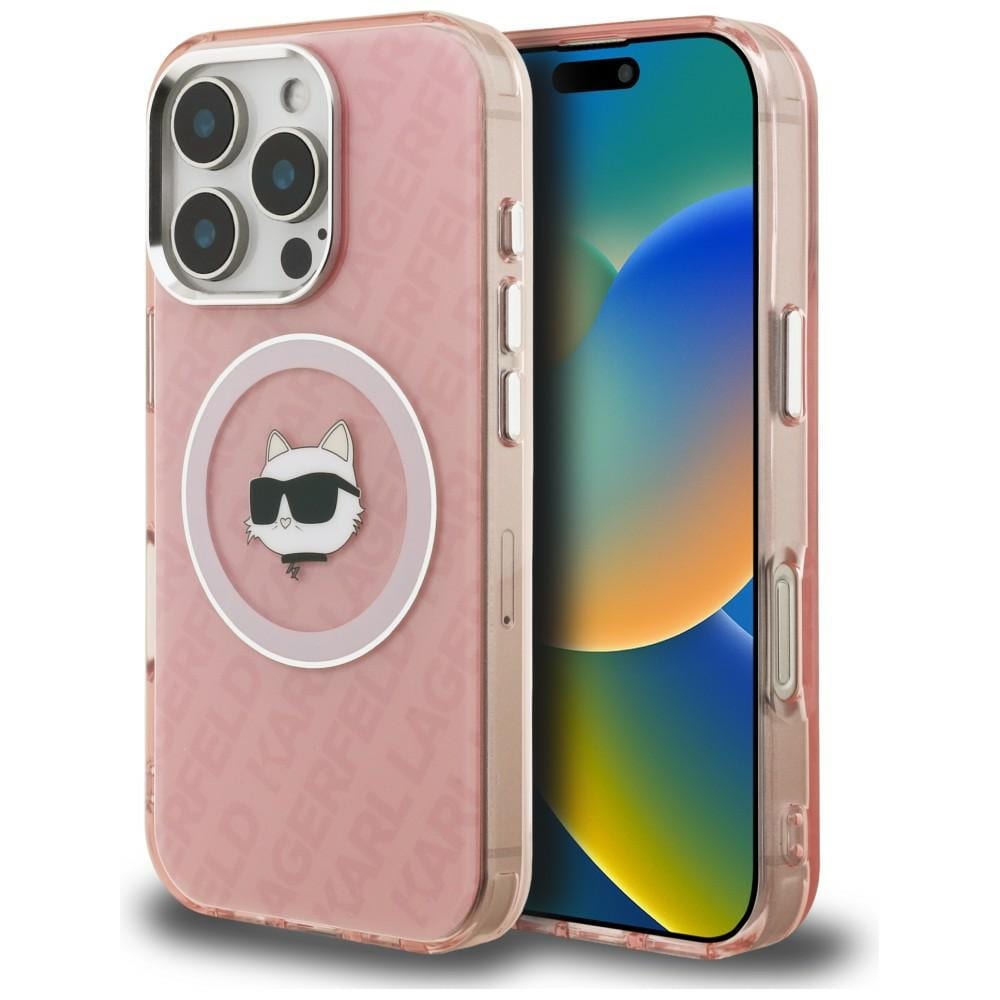 Karl Lagerfeld IML Choupette-logotyp MagSafe-fodral för iPhone 16 Pro Max – Rosa