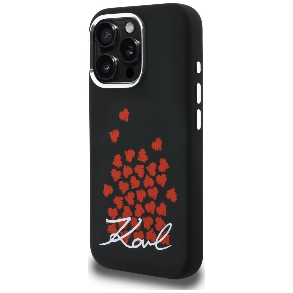 Karl Lagerfeld MagSafe-etui med silikone-hjerte-logo til iPhone 16 Pro – sort