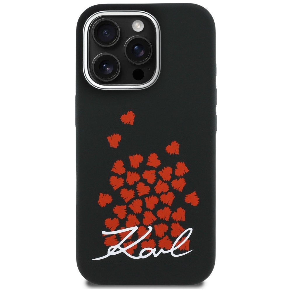 Karl Lagerfeld MagSafe-etui med silikone-hjerte-logo til iPhone 16 Pro Max – sort