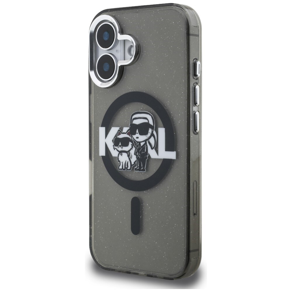 Karl Lagerfeld IML Glitter Karl & Choupette Sketch Logo MagSafe-etui til iPhone 16 – Sort