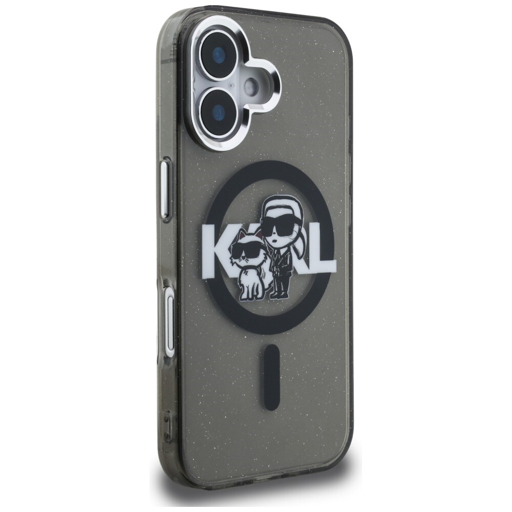 Karl Lagerfeld IML Glitter Karl & Choupette Sketch Logo MagSafe-etui til iPhone 16 – Sort