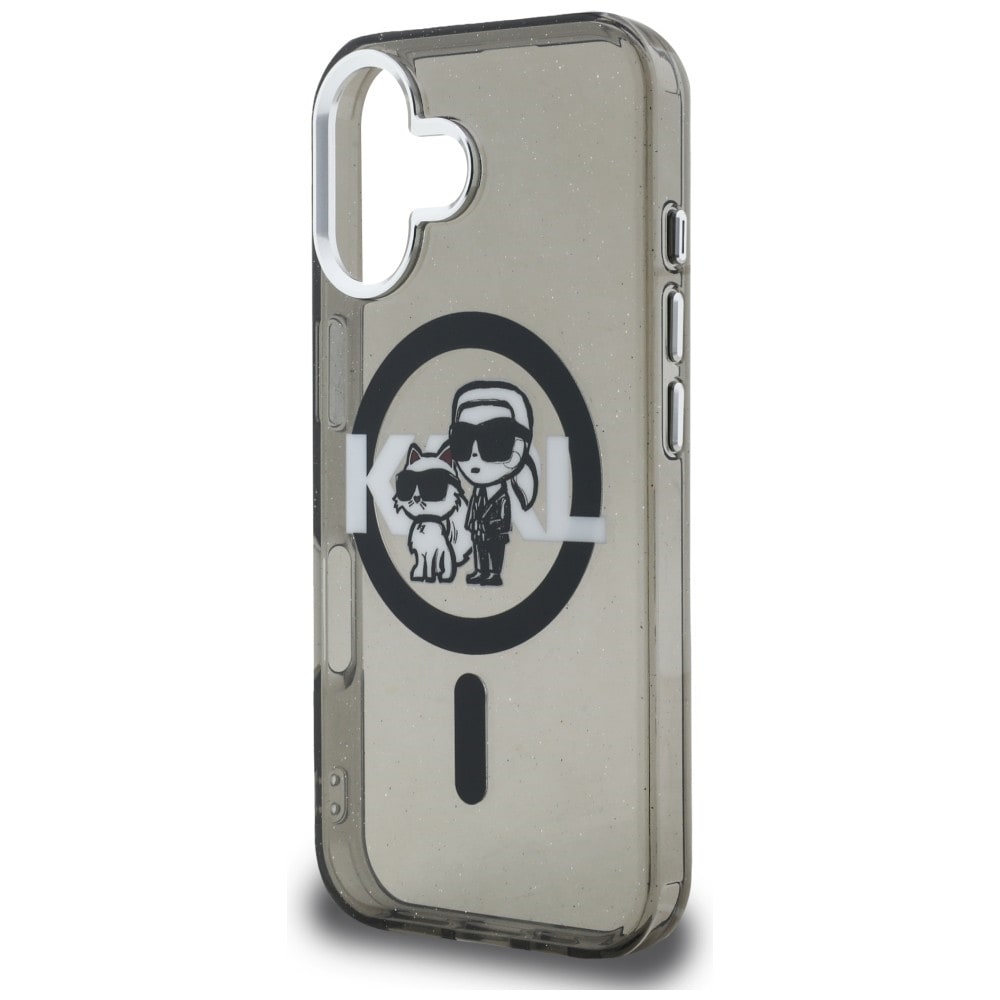 Karl Lagerfeld IML Glitter Karl & Choupette Sketch Logo MagSafe-etui til iPhone 16 – Sort