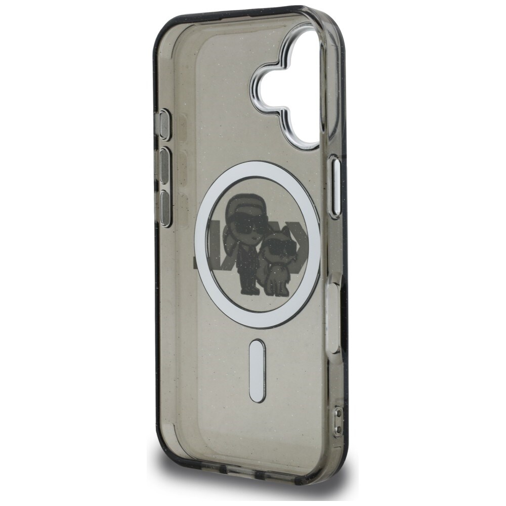 Karl Lagerfeld IML Glitter Karl & Choupette Sketch Logo MagSafe-etui til iPhone 16 – Sort