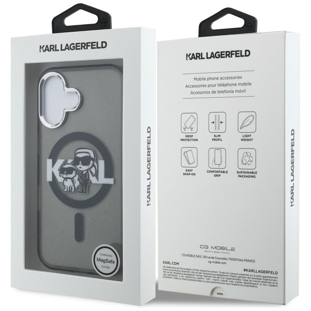 Karl Lagerfeld IML Glitter Karl & Choupette Sketch Logo MagSafe-etui til iPhone 16 – Sort