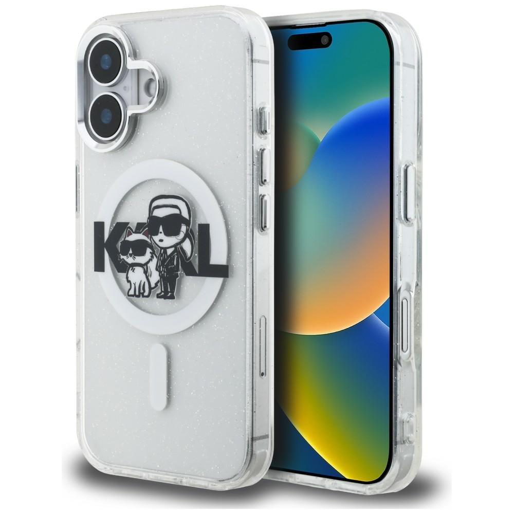 Karl Lagerfeld IML Glitter Karl & Choupette Sketch Logo MagSafe-fodral iPhone 16 – Transparent