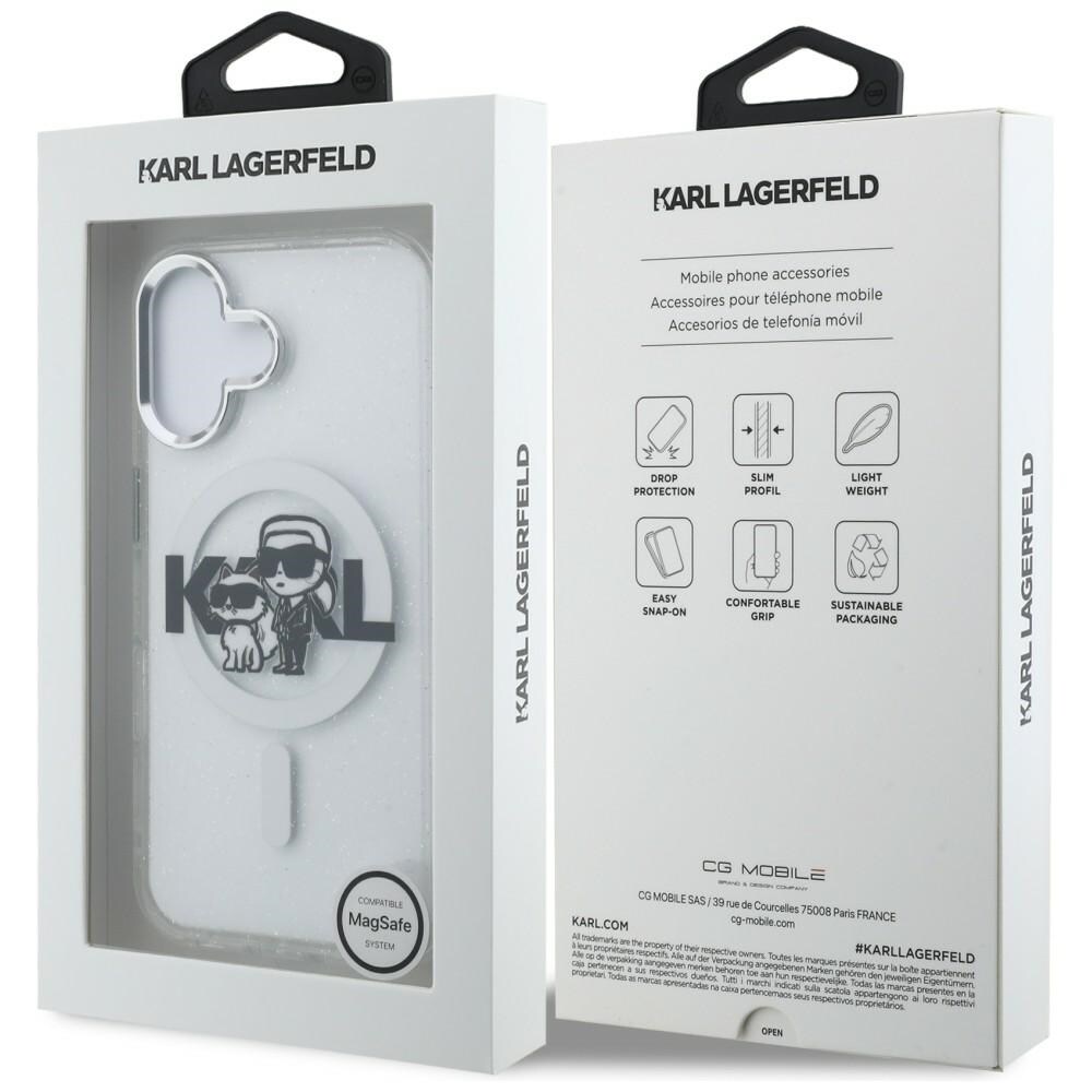 Karl Lagerfeld IML Glitter Karl & Choupette Sketch Logo MagSafe-etui til iPhone 16 – gennemsigtig