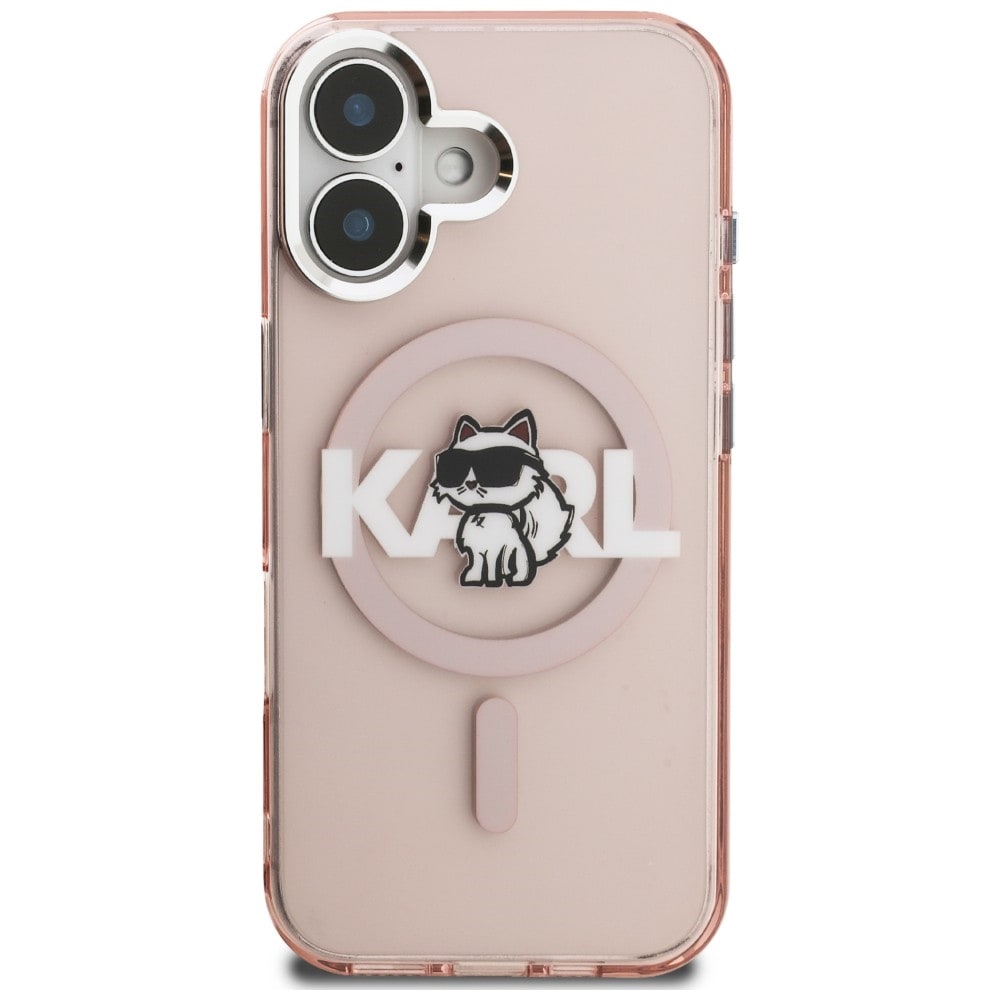 Karl Lagerfeld IML Choupette-skitse-logo MagSafe-etui til iPhone 16 – lyserød