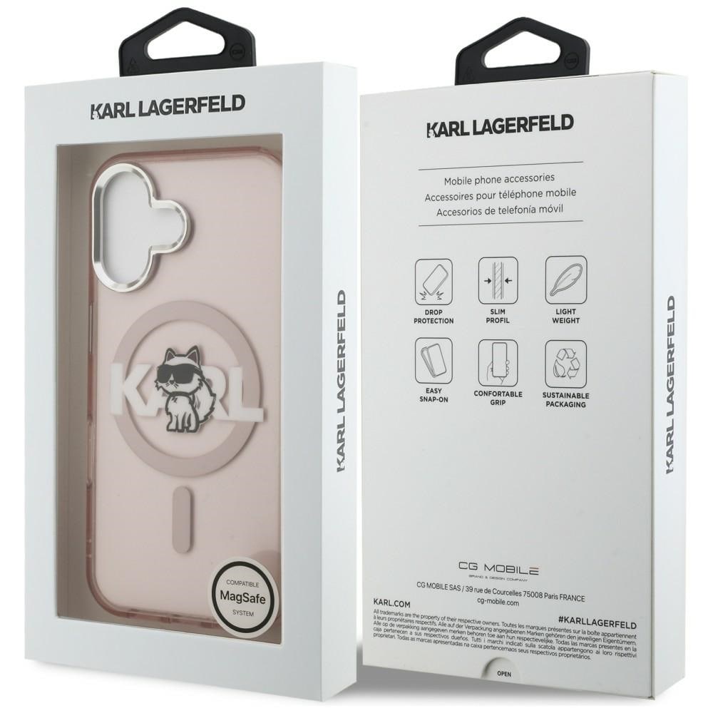 Karl Lagerfeld IML Choupette-skitse-logo MagSafe-etui til iPhone 16 – lyserød
