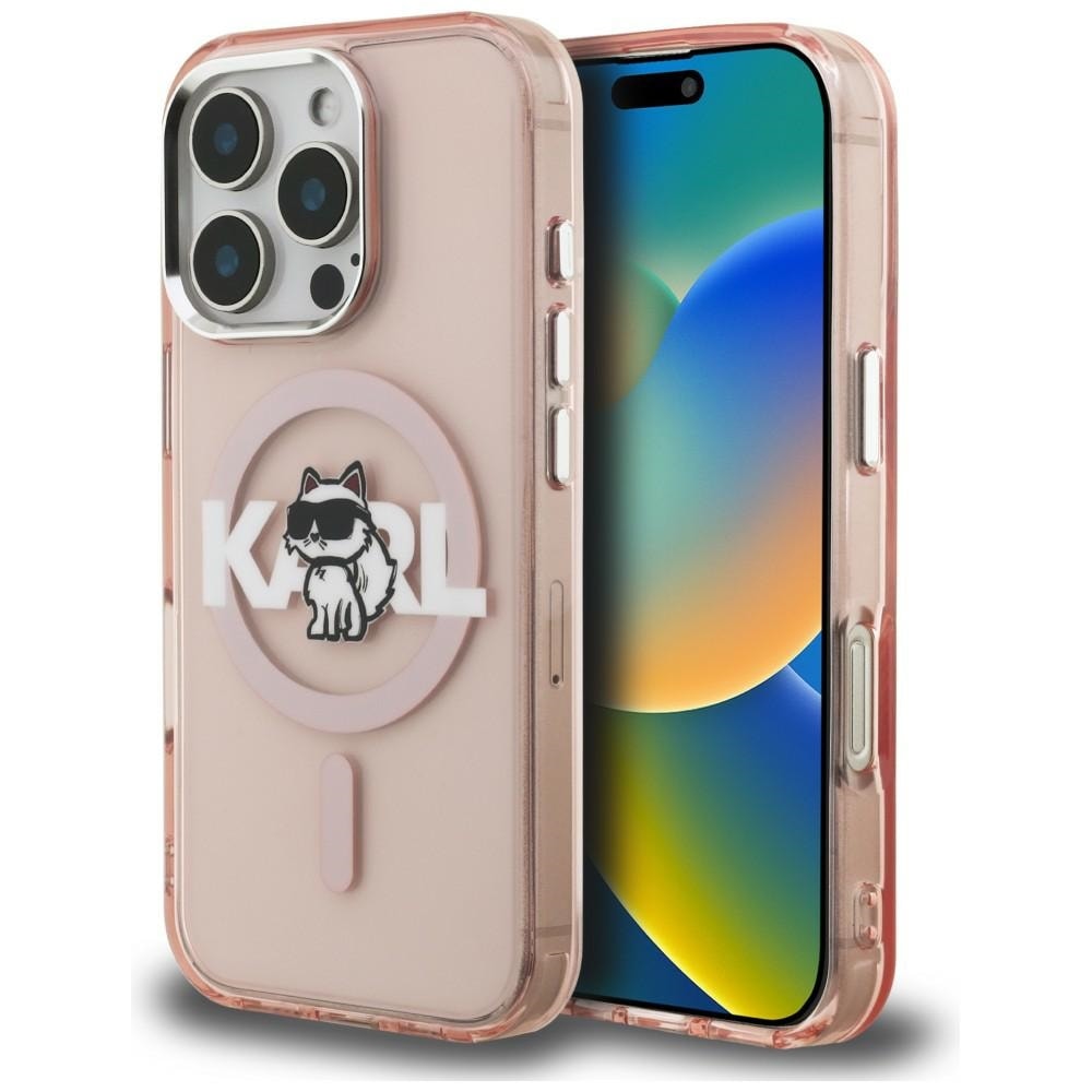 Karl Lagerfeld IML Choupette Sketch Logo MagSafe-fodral för iPhone 16 Pro – Rosa