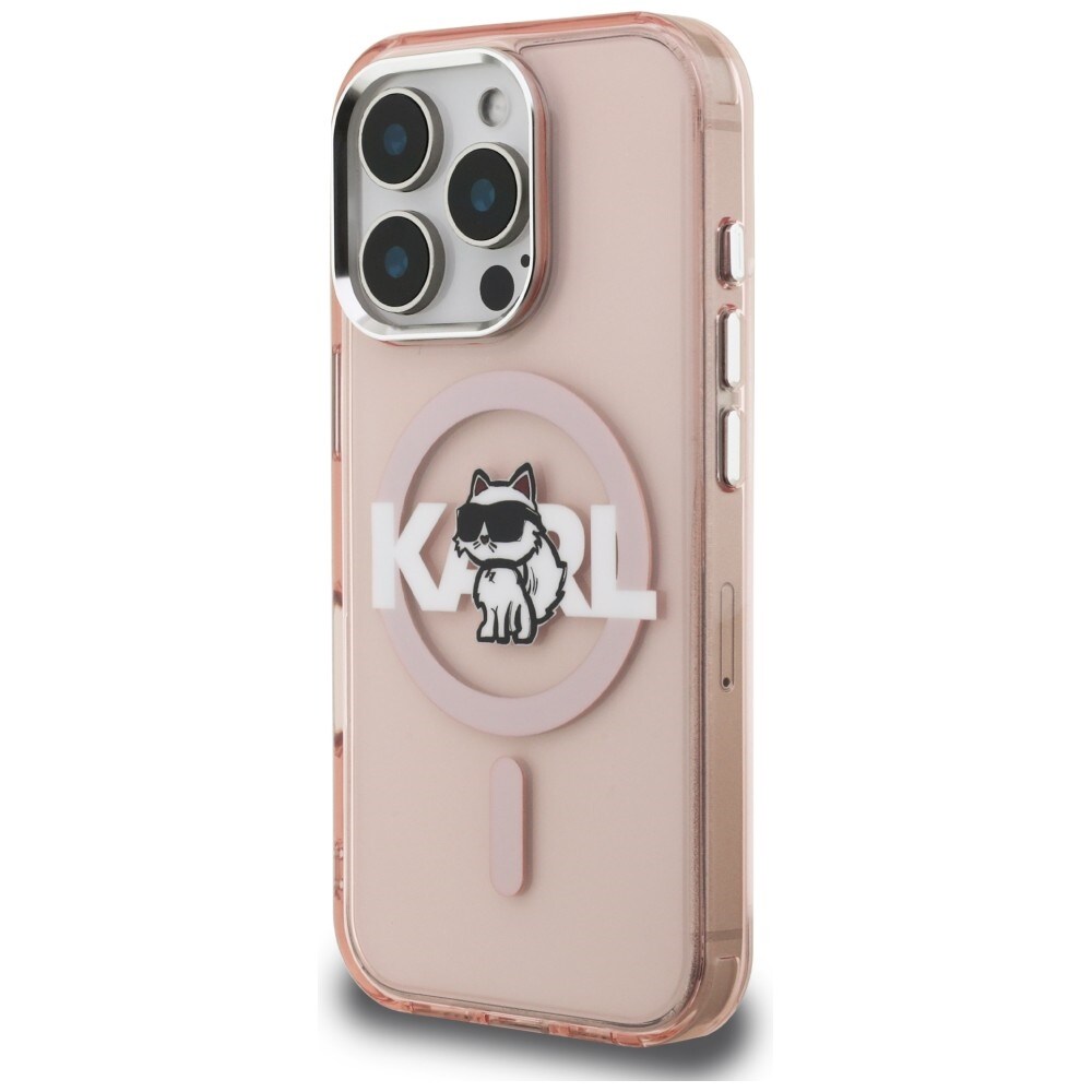 Karl Lagerfeld IML Choupette-skitse-logo MagSafe-etui til iPhone 16 Pro – lyserød