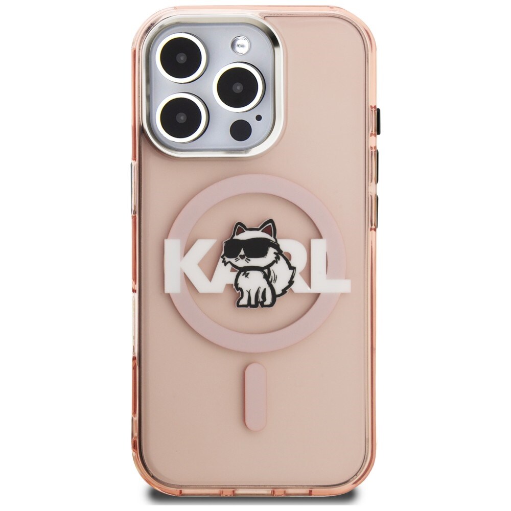 Karl Lagerfeld IML Choupette-skitse-logo MagSafe-etui til iPhone 16 Pro – lyserød
