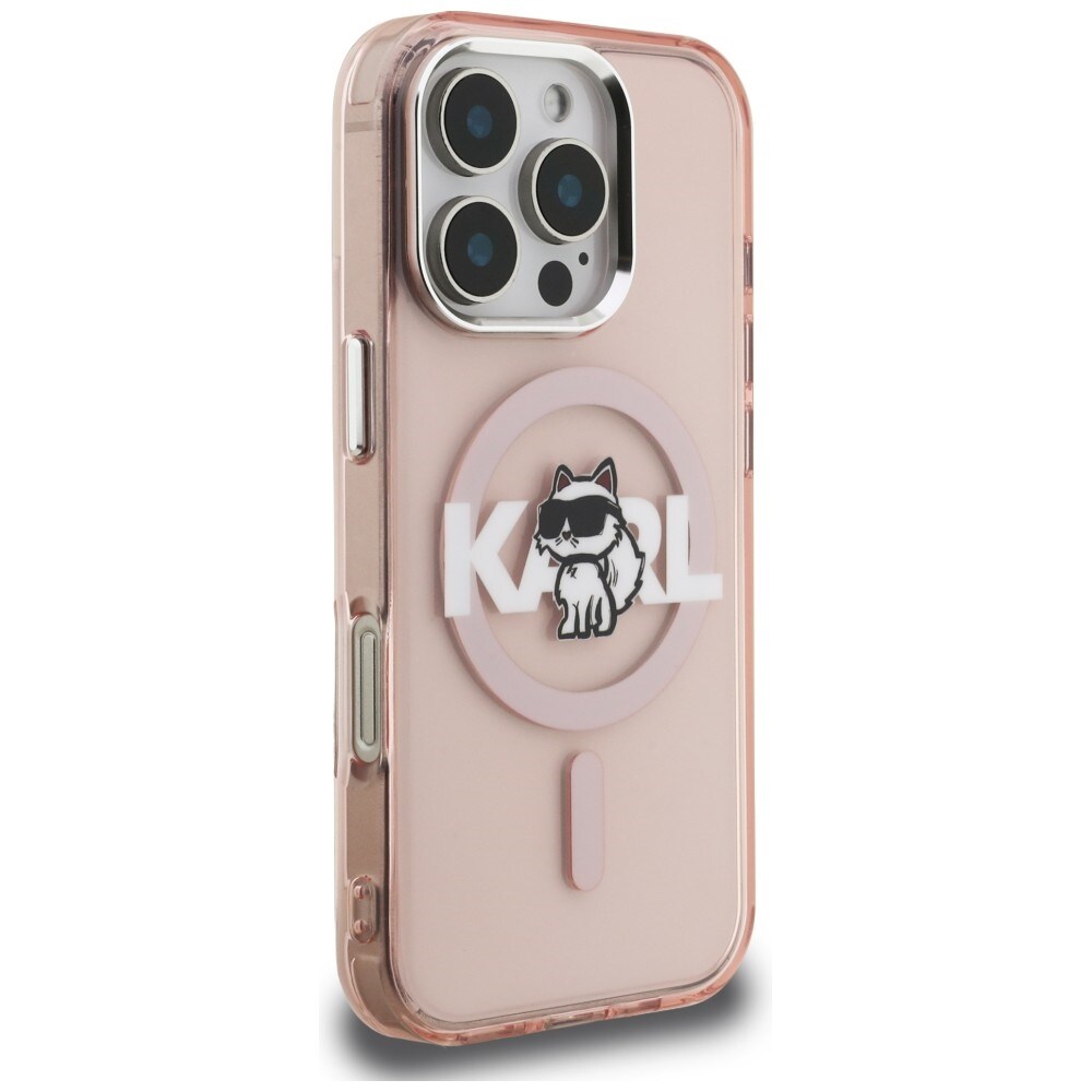 Karl Lagerfeld IML Choupette-skitse-logo MagSafe-etui til iPhone 16 Pro – lyserød