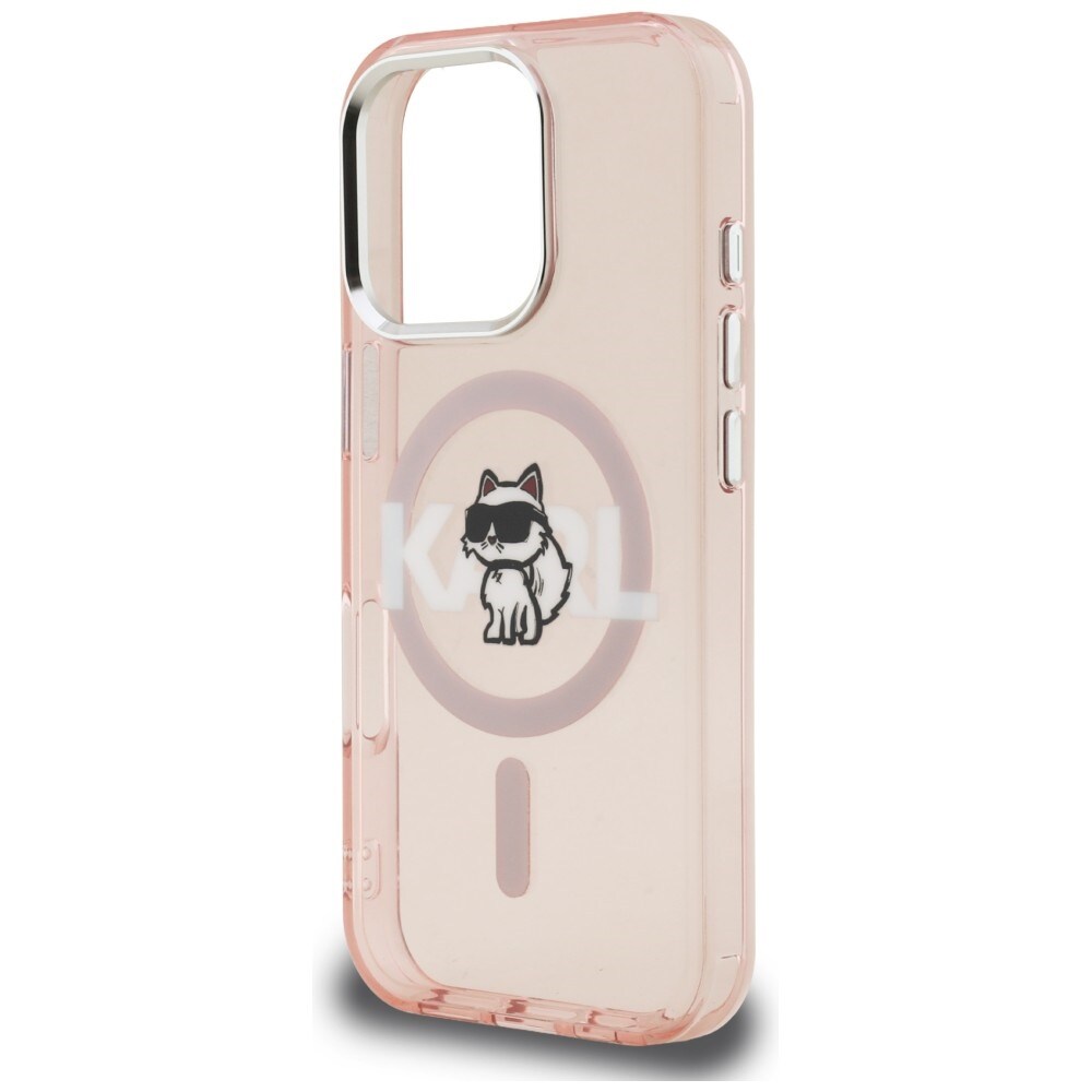 Karl Lagerfeld IML Choupette-skitse-logo MagSafe-etui til iPhone 16 Pro – lyserød