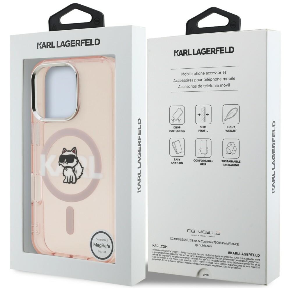Karl Lagerfeld IML Choupette-skitse-logo MagSafe-etui til iPhone 16 Pro – lyserød