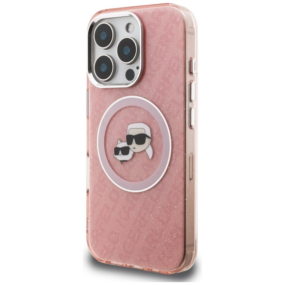 Karl Lagerfeld IML-fodral med glitter & Karl/Choupette-logga, MagSafe för iPhone 16 Pro Max – rosa