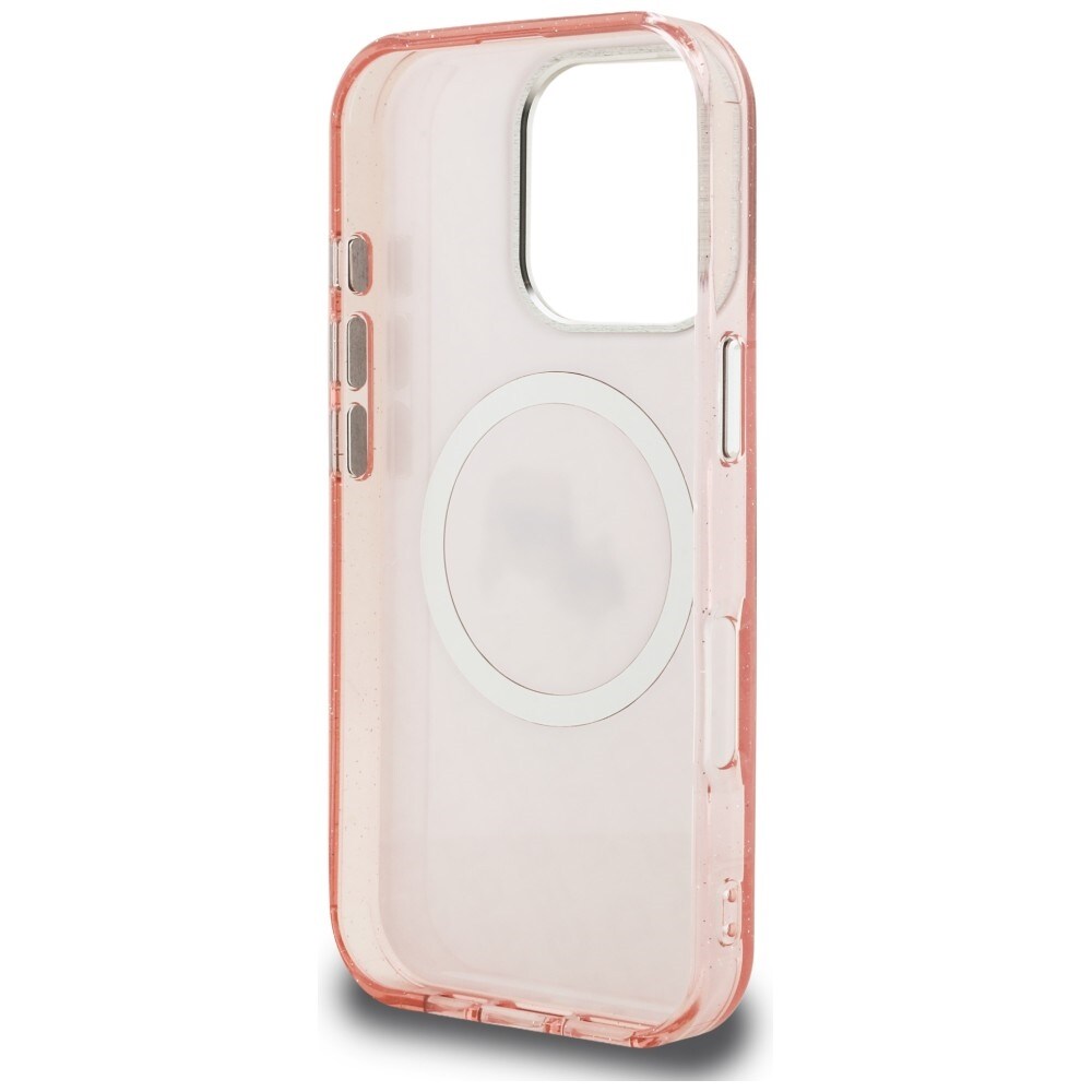 Karl Lagerfeld IML-fodral med glitter & Karl/Choupette-logga, MagSafe för iPhone 16 Pro Max – rosa