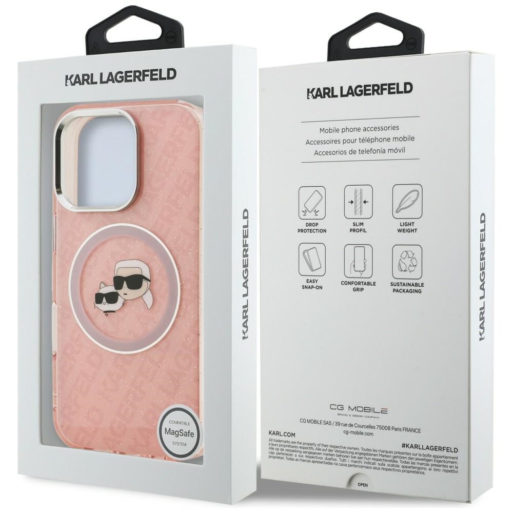 Karl Lagerfeld IML-fodral med glitter & Karl/Choupette-logga, MagSafe för iPhone 16 Pro Max – rosa