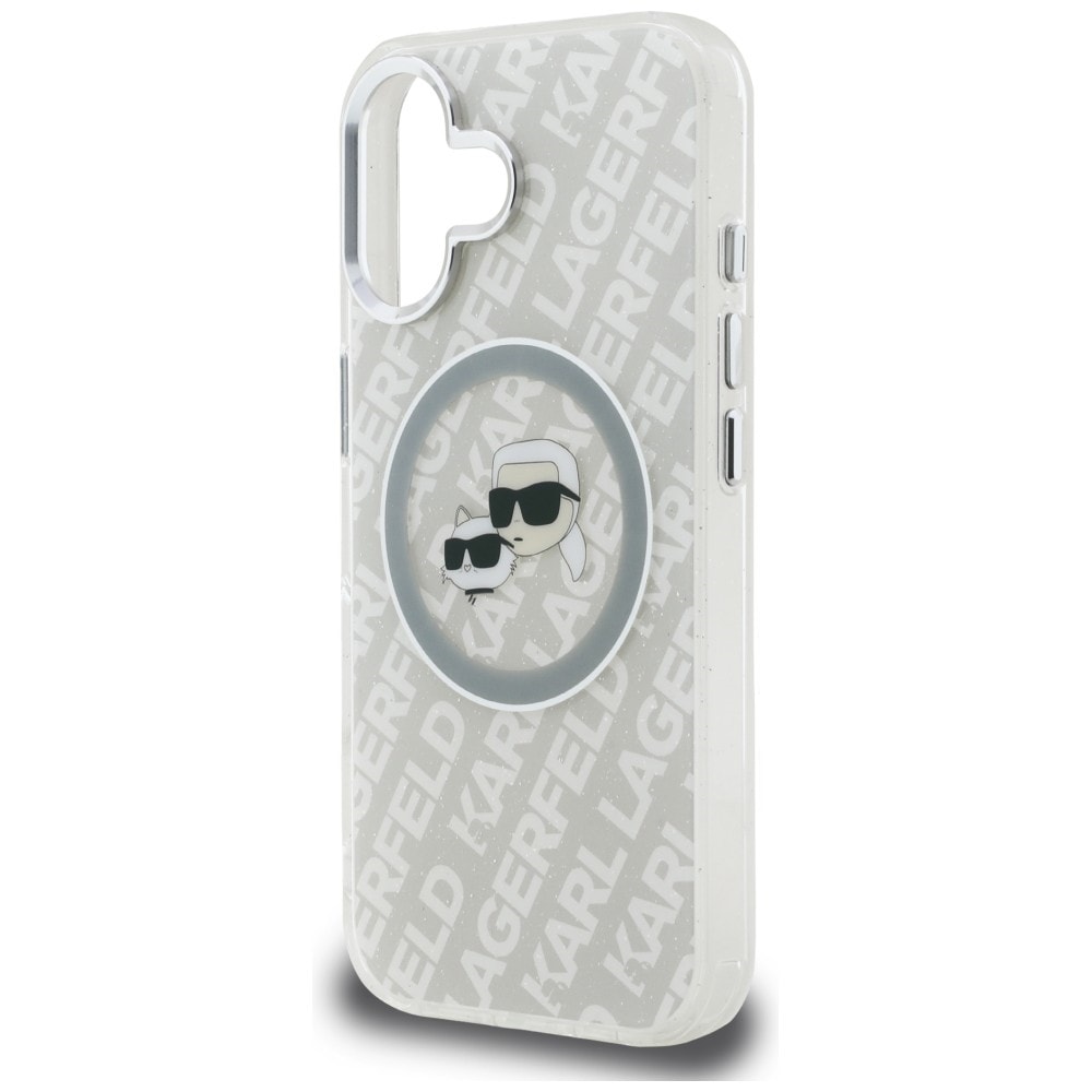 Karl Lagerfeld IML Glitter Karl & Choupette-hoveder Logo MagSafe iPhone 16-etui – grå