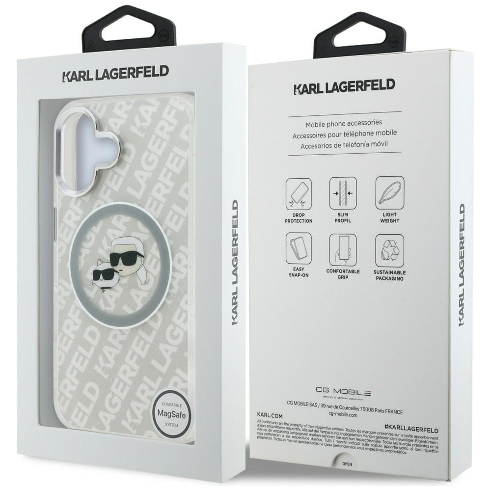 Karl Lagerfeld IML Glitter Karl & Choupette-hoveder Logo MagSafe iPhone 16-etui – grå