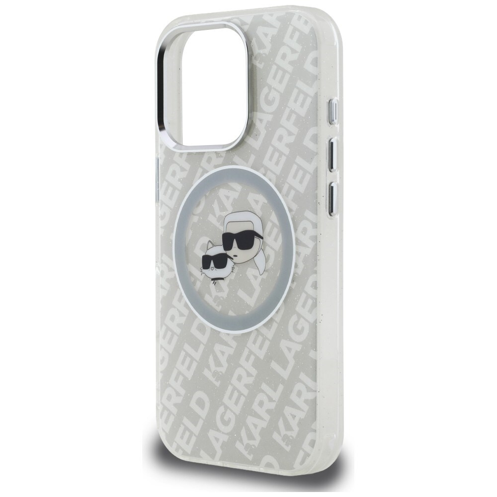 Karl Lagerfeld IML-glitter-etui m. Karl & Choupette-logo og MagSafe til iPhone 16 Pro Max – grå