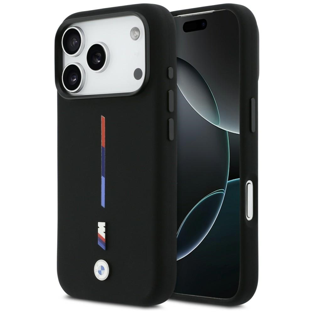 BMW M Silicon Tricolor Line MagSafe-fodral för iPhone 17 Pro – Svart